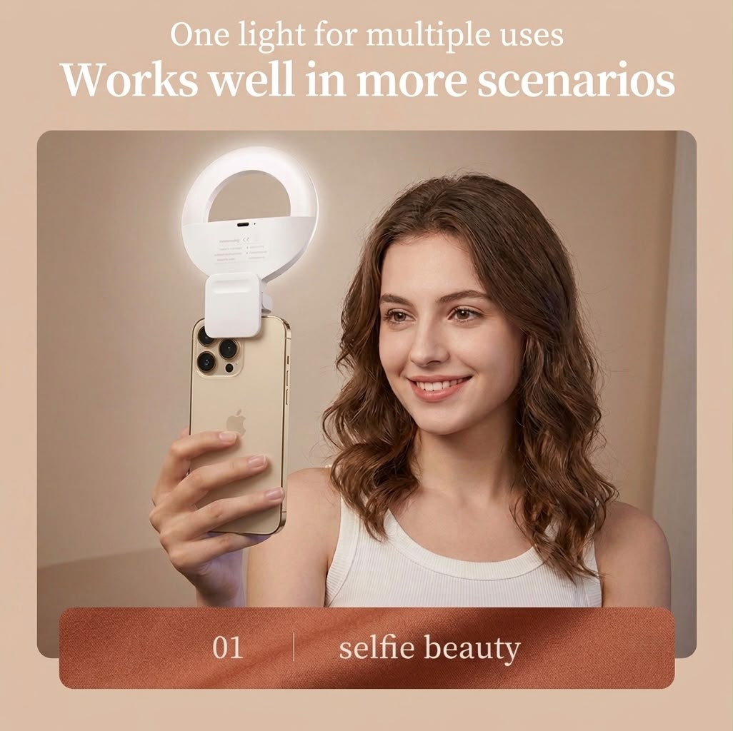 Pro LED Rechargeable Selfie Phone Ring with 5 Lighting Modes